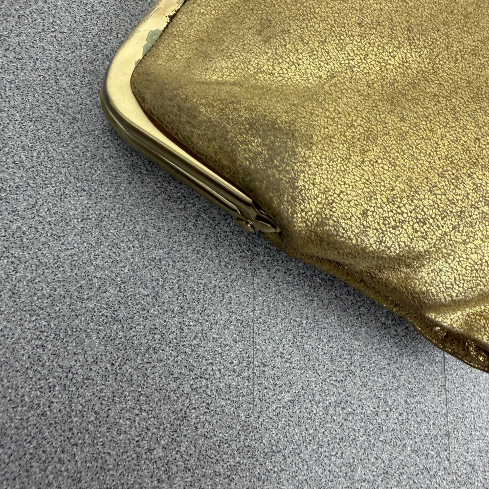 Hobo Wallet Womens OS Gold Lauren Clutch Metallic Leather Kiss Lock - Picture 4 of 13